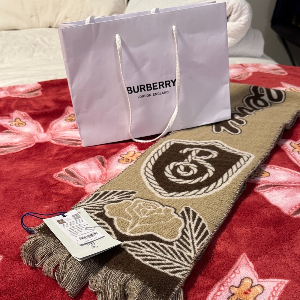 Burberry Beige and Brown Floral Scarf